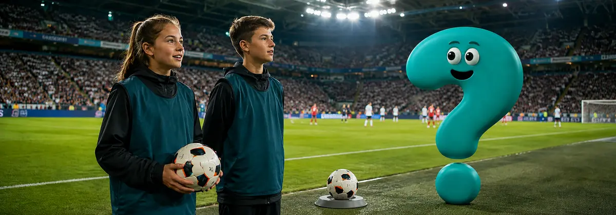 Ein Ballmädchen und ein Balljunge stehen mit dem Question-King-Fragezeichen am Spielfeldrand.