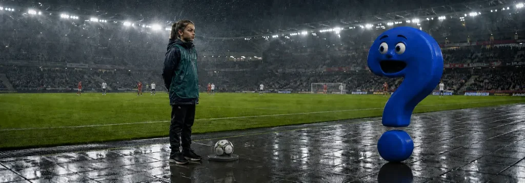 Ein Ballmädchen steht bei Regen neben einer Ballstation am Spielfeldrand