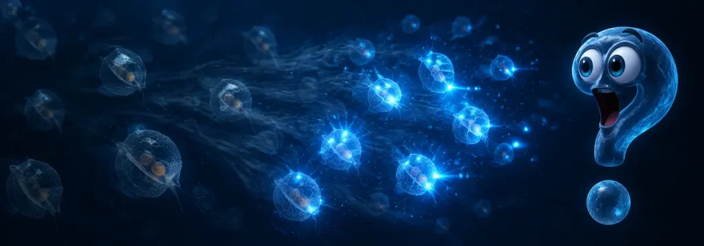 Biolumineszente Dinoflagellaten leuchten bei Bewegung neben dem Question-King-Fragezeichen