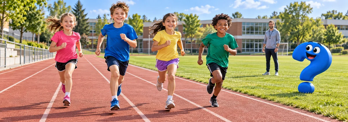Bundesjugendspiele: Kinder laufen bei einem Schulsportfest auf der Sportplatzbahn.