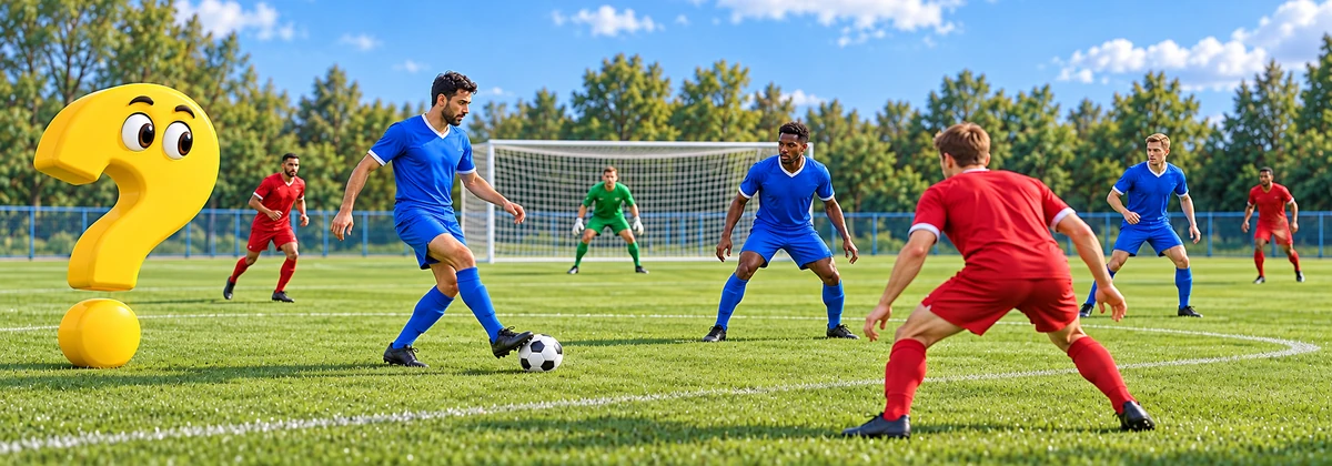 3-5-2: Drei Mitspieler spielen gegen Verteidiger mit einem Torwart im Hintergrund