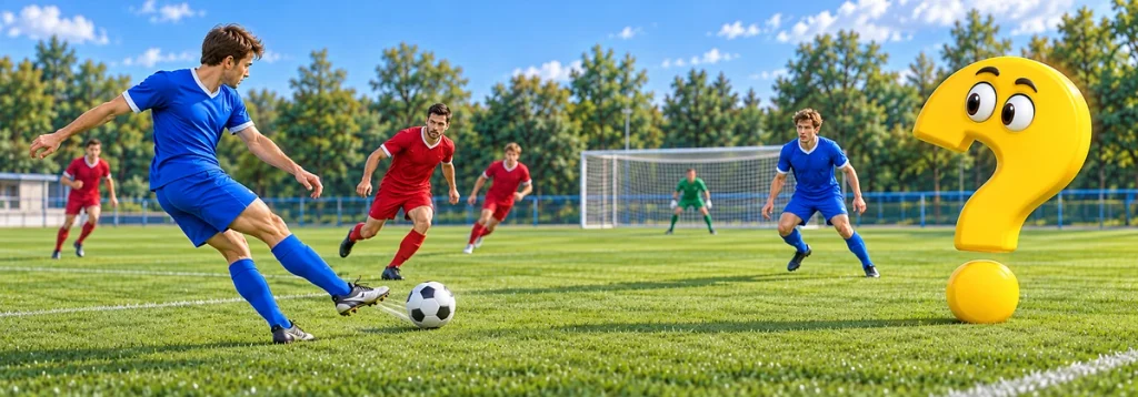 Fußballspieler spielt einen Diagonalball auf die freie Seite