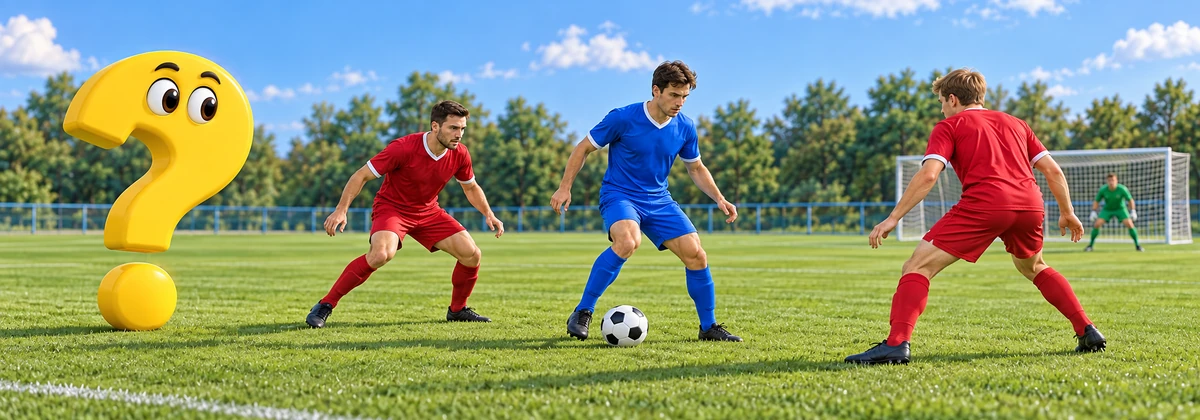 Zwei Gegenspieler koordinieren ihr Pressing gegen einen ballführenden Fußballspieler