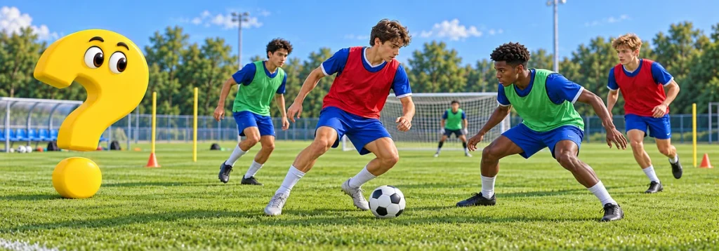 Ältere Jugendliche üben Fußball auf einem größeren Spielfeld