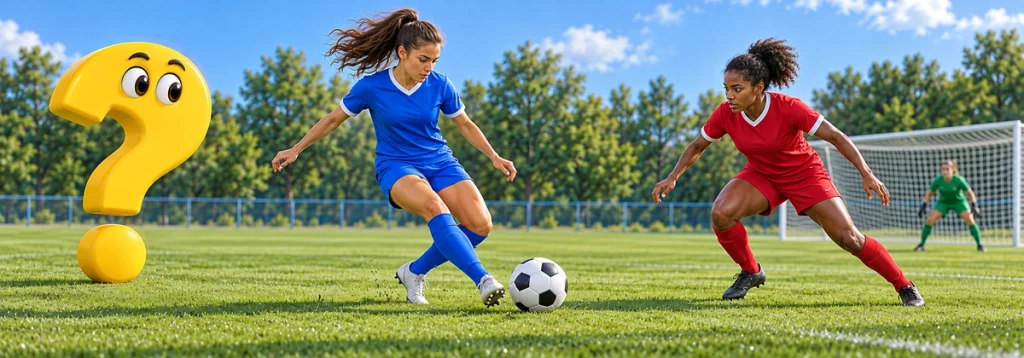 Eine Spielerin nimmt den Ball in freien Raum vor einem heranrückenden Gegner mit