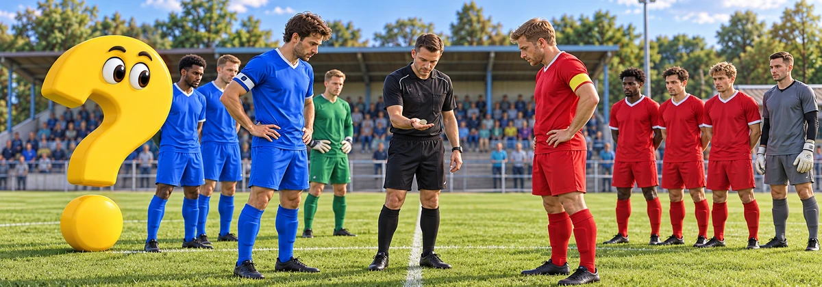 DFB-Pokal-Modus: Zwei Kapitäne und ein Schiedsrichter bereiten sich auf ein Pokalspiel vor