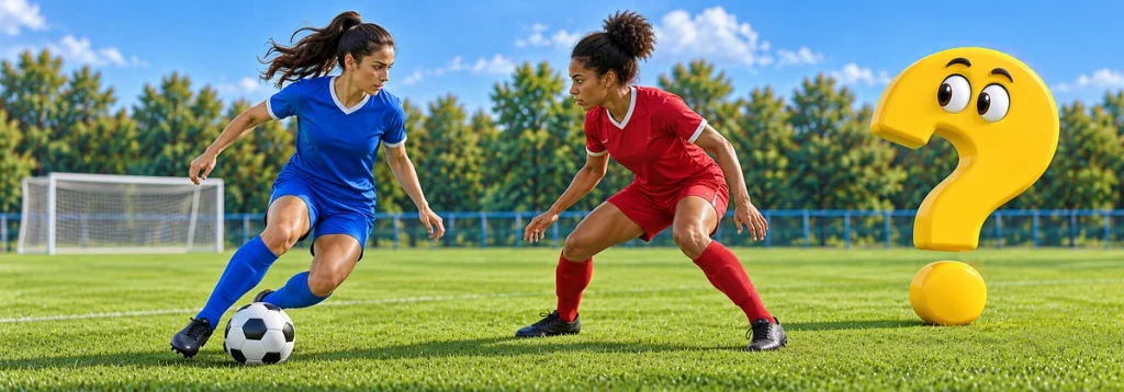 Fußballspielerin täuscht mit dem Oberkörper eine Richtung an