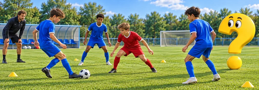 Jugendtrainer begleitet eine Passübung im drei gegen eins