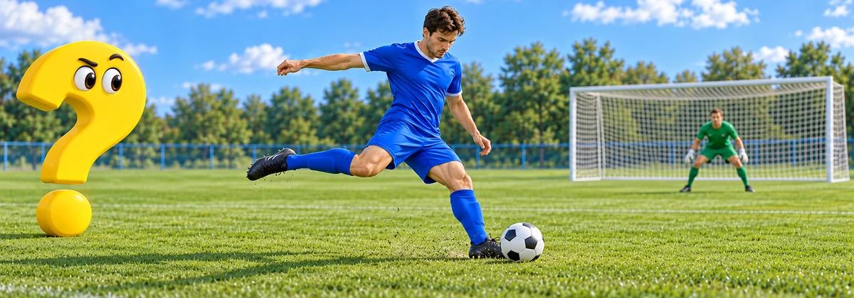 Fußballspieler holt vor dem Tor zu einem Vollspannschuss aus
